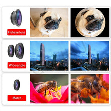 Load image into Gallery viewer, 3 In1 + Clip Universal Smartphone Camera Lens, Fisheye, Wide Angle, Macro.